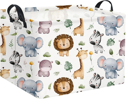 HIYAGON Rectangular Woodland Animal Basket Baby Storage Basket Storage Bin Organizer Box Animal Room Decor(Animal Basket)-BubblyBeeBaby