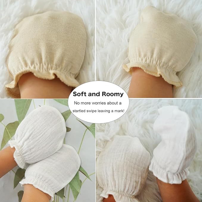 Newborn Mittens No Scratch 100% Cotton Mitts Boy Girl baby mittens 0-6 months 6 Pack-BubblyBeeBaby