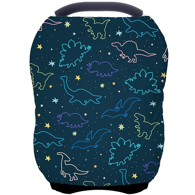 Car Seat Covers Canopy Cover - Multi-use Cover Carseat Canopy, Breathable Breastfeeding Cover, Car Seat Covers for Bbies, Boys & Girls Shower Gifts (Dark Blue Dinosaur)-BubblyBeeBaby
