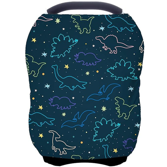 Car Seat Covers Canopy Cover - Multi-use Cover Carseat Canopy, Breathable Breastfeeding Cover, Car Seat Covers for Bbies, Boys & Girls Shower Gifts (Dark Blue Dinosaur)-BubblyBeeBaby