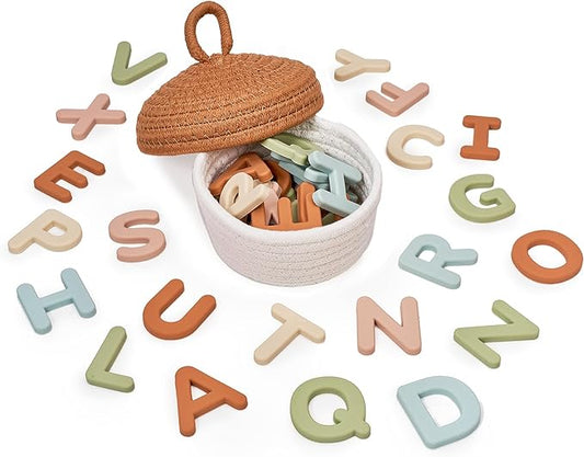 JoyCat Silicone Alphabet Magnetic Letters, 26 Uppercase ABC Fridge Magnets for Toddlers & Kids, Baby Learning Refrigerator Toy Set, Preschool Birthday Gifts for Boys Girls Age 1+ (Muted Color)-BubblyBeeBaby