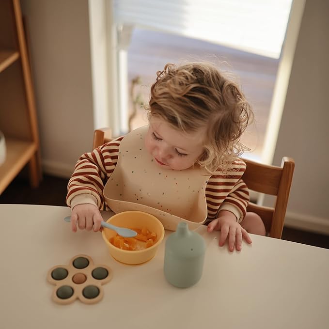 mushie Silicone Baby Bib | Adjustable Fit Waterproof Bibs (Vanilla Confetti)-BubblyBeeBaby