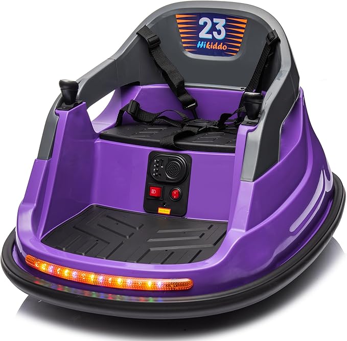 12V Kids Electric Bumper Car, Baby Bumper Car for Toddlers w/Remote Control, 360° Spinning - Purple-BubblyBeeBaby