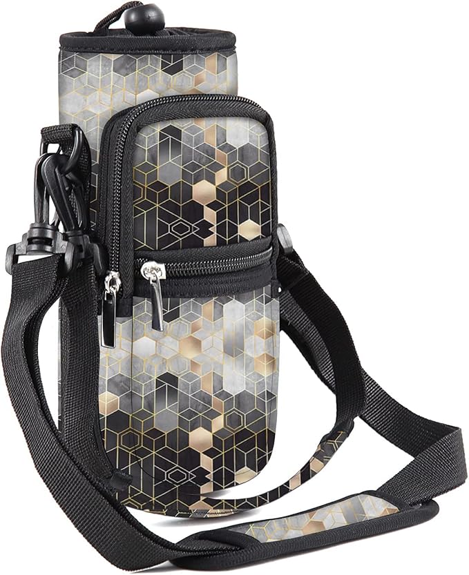 25/32/40/64oz Water Bottle Bag Holder Carrier-Insulated Crossbody Sling Case Sleeve with Strap & Pockets for Men Women Gym Cycling Travel Walking Hiking Camping-BubblyBeeBaby