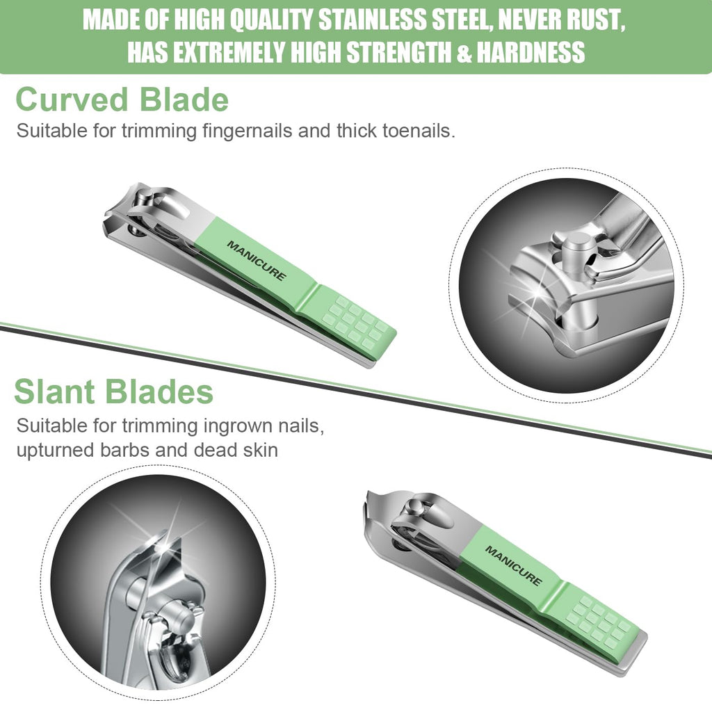 Manicure Set Professional Nail Clippers Pedicure Kit, 16 pcs Stainless Steel Nail Care Tools Grooming Kit with Luxurious Travel Leather Case for Thick Nails Men Women Gift (Green)