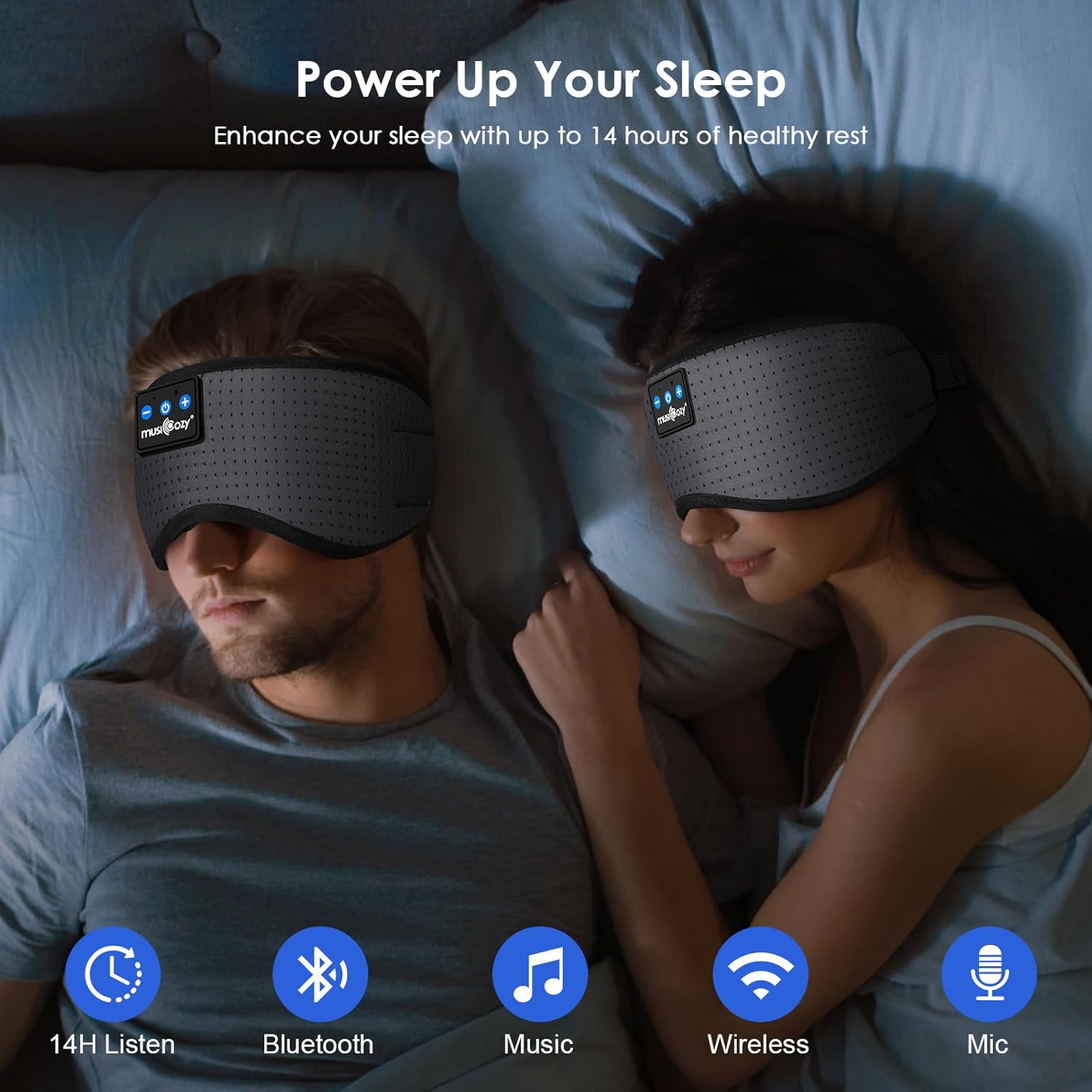 MUSICOZY Sleep Headphones Bluetooth 5.4 Breathable Sleeping Headphones Sleep Mask, Wireless Eye Mask Sleep Earbuds for Side Sleepers Men Women Office Travel Cool Tech Gadgets Gift