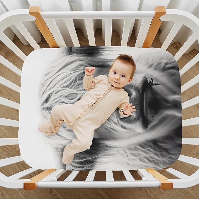 Highland Cow Crib Sheets for Boys and Girls, Fitted Baby Crib Sheets Soft and Breathable Mini Crib Sheets 52 X 28 Inches-BubblyBeeBaby