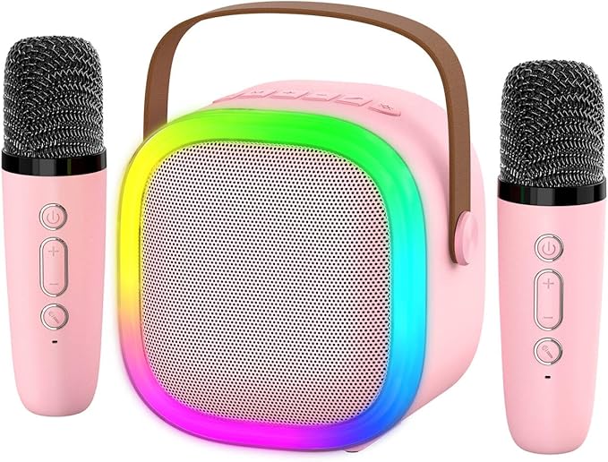 Karaoke Machine for Kids Adults, Portable Bluetooth Speaker with 2 Wireless Microphones and LED Lights, Kids Toys Birthday Gifts for Girls Boys Ages 4, 5, 6, 7, 8,9,10,11,12+ Years-BubblyBeeBaby