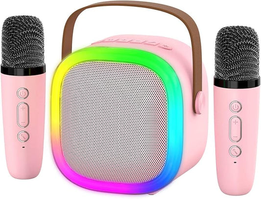Karaoke Machine for Kids Adults, Portable Bluetooth Speaker with 2 Wireless Microphones and LED Lights, Kids Toys Birthday Gifts for Girls Boys Ages 4, 5, 6, 7, 8,9,10,11,12+ Years-BubblyBeeBaby