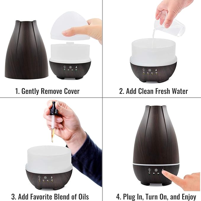 HealthSmart Essential Oil Diffuser, Cool Mist Humidifier and Aromatherapy Diffuser with 500ML Tank Ideal for Large Rooms, Adjustable Timer, Mist Mode and 7 LED Light Colors, Brown (Pack of 2)-BubblyBeeBaby