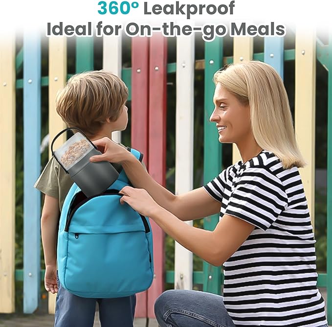 2-in-1 Insulated Food Jar & Snack Container - 15oz Kids Soup Thermos for Hot Food with Handle and Spoon, Leak Proof Reusable Toddler Snack Box, Perfect for School & Travel, Grey-BubblyBeeBaby