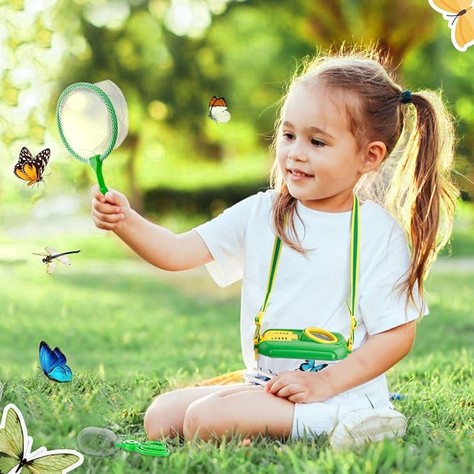 2 Set Bug Catcher for Kids- Educational Bug Catching Kit Including Butterfly Net, Insect Clip, Tweezer, Outdoor Toys for Kids Ages 3-10 (Green)-BubblyBeeBaby
