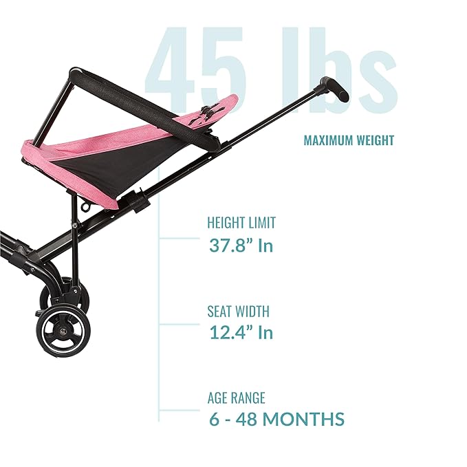 Dream On Me Lightweight and Compact Coast Rider Stroller with One Hand Easy Fold, Adjustable Handles and Soft Ride Wheels, Pink, 365-PINK-BubblyBeeBaby