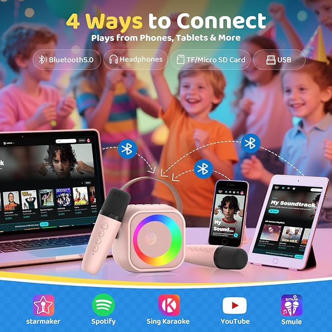 Karaoke Machine for Kids, Toys for 3-12 Years Old Girls Gifts, Kids Karaoke Microphone Machine Toy, Best Fun Christmas Birthday Gifts for 5 6 7 8 9 10 11 Years Teens Girl Boys Pink 2 Mic-BubblyBeeBaby