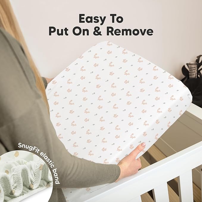 KeaBabies 2-Pack Organic Crib Sheets for Boys, Girls - 52x28 Fitted Crib Mattress Sheet Neutral, Breathable Jersey Cotton Cover for Baby Bed, Toddler Mattress, Soft & Cute Prints (Nibbles/Bruce)-BubblyBeeBaby