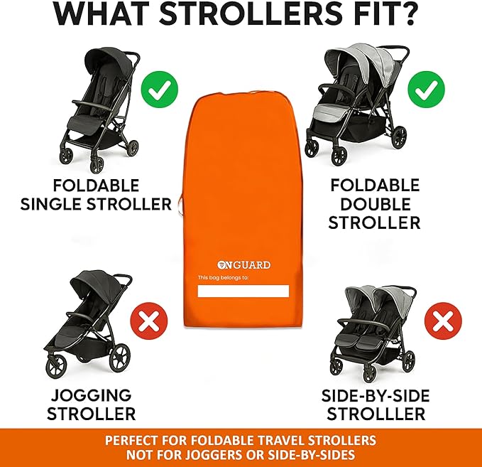 ONGUARD Waterproof Single and Double Stroller Bag for Airplane - Travel Stroller Cover for Air Travel and Storage - Gate Check Bag Backpack- Baby Airplane Essentials - Orange-BubblyBeeBaby