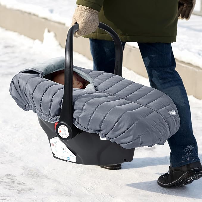 Orzbow Winter Car Seat Cover - Baby Car Seat Cocoon Cover for Boys & Girls, Warm Carseat Canopy Cover to Protect Baby from Wind, Rain & Snow, Waterproof, Universal Fit for Infant Car Seat, Grey-BubblyBeeBaby