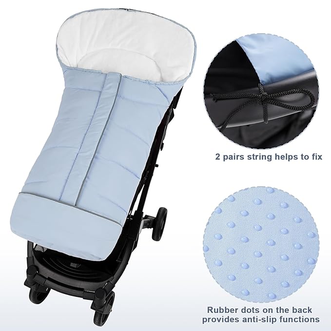 Yoofoss Stroller Cover for Winter, Toddler Stroller Footmuff Universal for Most Stroller, Water Resistant Warm Coral Baby Stroller Bunting Sleeping Bag Blue-BubblyBeeBaby