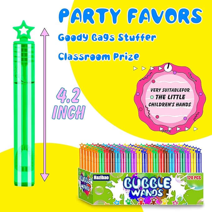 120 Pack 10 Colors Bulk Bubble Wands,Party Favors Bubbles Wand for Kids,Perfect for Wedding,Summer Outdoor Toys,Goody Bags Stuffer Bubbles,Carnival Prize,Birthday-BubblyBeeBaby