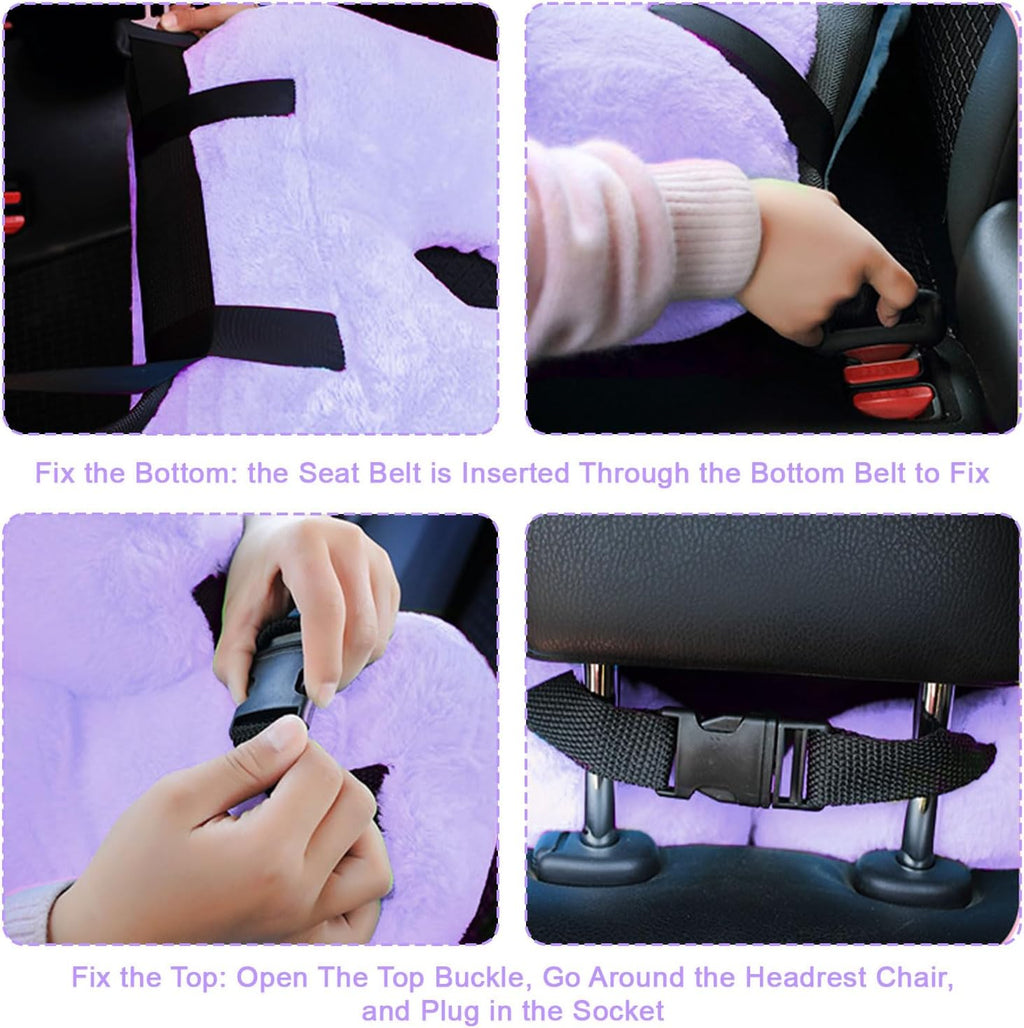 Travel Pillow, Travel Pillow for Kids, Sleeper Hold Pillow Travel, Removable U-Shaped Pillow for Adults and Children to Support Head and Body in The Back Seat of Long Car Trips (Lightpurple)