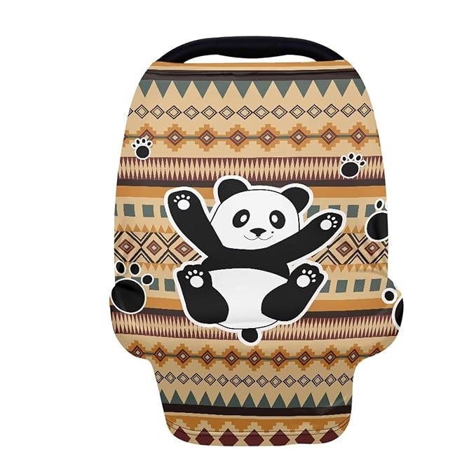 Binienty Breathable Car Seat Covers for Babies Newborns,Aztec Nation Panda Pattern Nursing Cover Breastfeeding Scarf Breathable Stroller Cover for Sun-BubblyBeeBaby