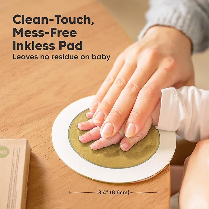 2-Pack Round Inkless Baby Hand and Footprint Kit - Mess Free Ink Pad for Newborn Keepsake, Dog Nose & Paw Print Kit, Clean Touch Ink Pad for Baby Hand & Footprints, Ideal New Mom Gifts (Gold)-BubblyBeeBaby
