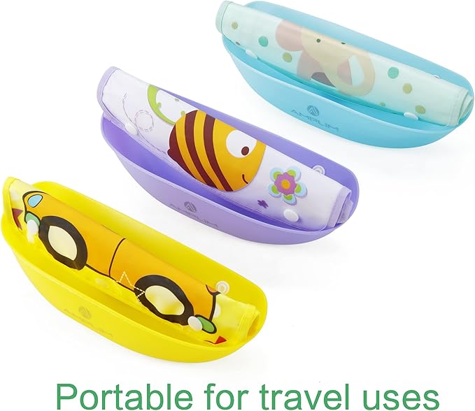 Amplim Baby Feeding Bib (3-Pack) Toddler/Baby Bibs for Eating. Waterproof, Adjustable, Lightweight. Eco-friendly PEVA material. BPA, Lead, Phthalate, Cadmium free-BubblyBeeBaby