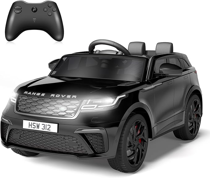 Hetoy Kids Ride On Car with Remote, Licensed Land Rover Kids Electric Car, Ride On Toys for Kids 3-8 with Mp3 Player, Rocking, Pull Rod, Black-BubblyBeeBaby