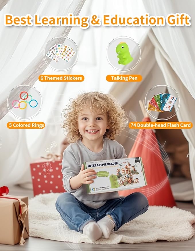 Interactive Dinosaur Talking Pen for Kids – Montessori Reading Toy with Phonics Flash Cards for Toddlers Ages 1-6, Speech Therapy & Autism Sensory Gift (Green, Phonics)-BubblyBeeBaby