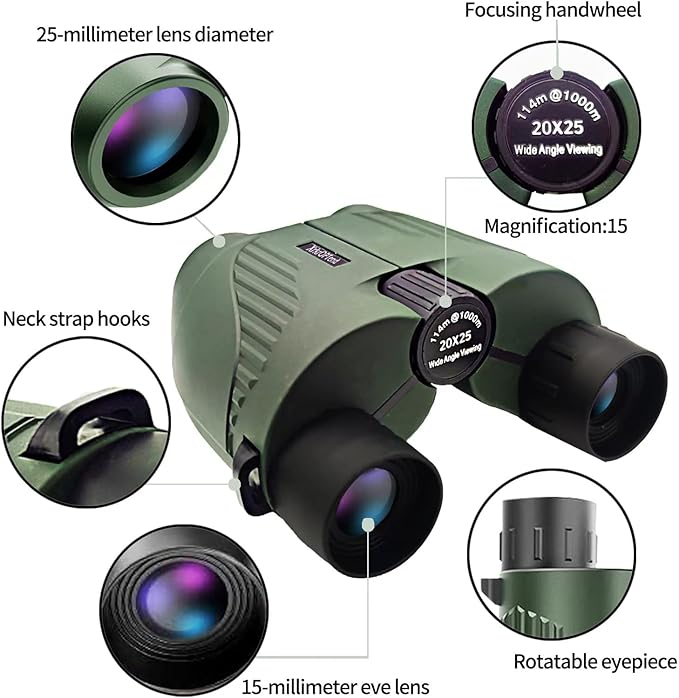 20x25 Compact Binoculars with Strap for Kids and Adults, Sharp Clear, Mini Low Weight Binoculars for Bird Watching,Hiking Outdoor, Cruise Ship,Concert-BubblyBeeBaby
