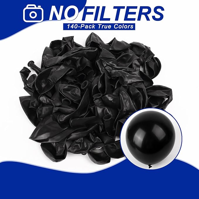 140pcs Black Round Balloons Different Sizes 18 12 10 5 Inch Latex Balloons for Arch Decoration Party Balloon Kit for Graduation Birthday Party Wedding Balloon Baby Shower Decoration-BubblyBeeBaby