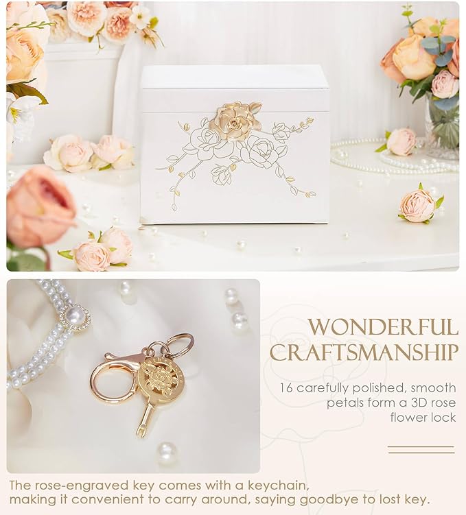 Jewelry Box with Lock for Girls: Jewelry Organizer for Dresser - 3-Drawer Earrings Storage Girls Women Gift (White)-BubblyBeeBaby