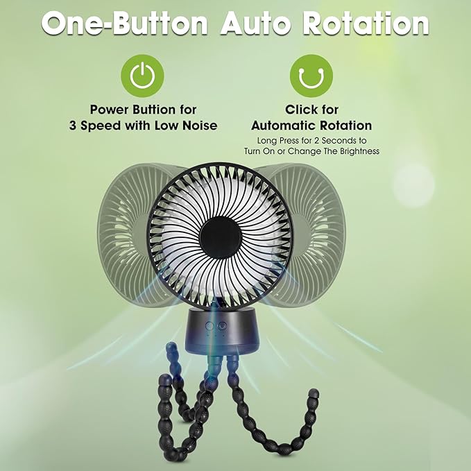 50H Portable Stroller Fan, 15000mAh Ultra-Long Battery Powered Rechargeable Personal Fans, Tripod Clip Fan with Auto Rotation，3 Speed Desk Handheld Cooling for Travel Car Seat Bedroom-BubblyBeeBaby