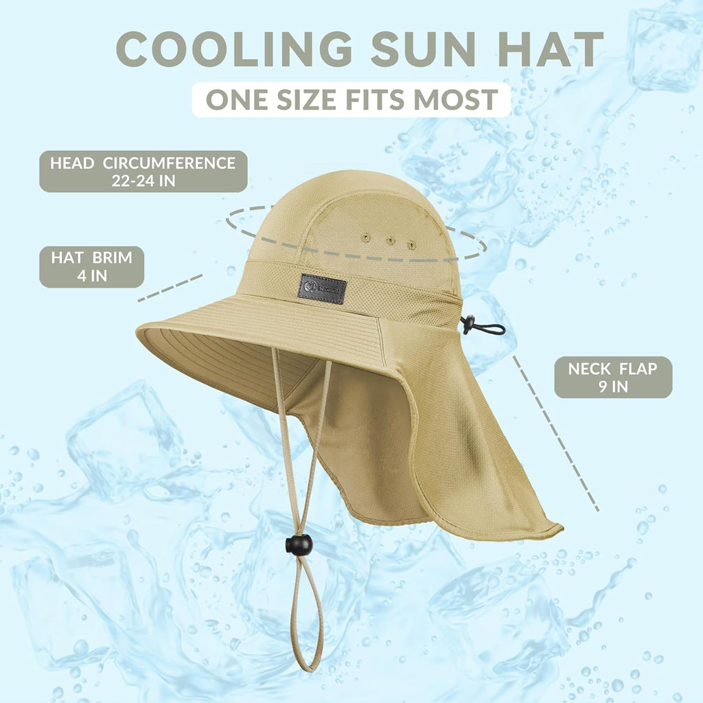 Sukeen Cooling Sun Hat for Men Women UPF50+ Wide Brim Fishing Hat with Neck Flap Adjustable Foldable Bucket Hat for Hiking