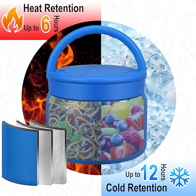 14oz Thermo Food Jar for Kids,Insulated Vacuum Food Jar for Hot & Cold Leak Proof Lunch Container Stainless Steel Wide Mouth Soup for School Travel-BubblyBeeBaby