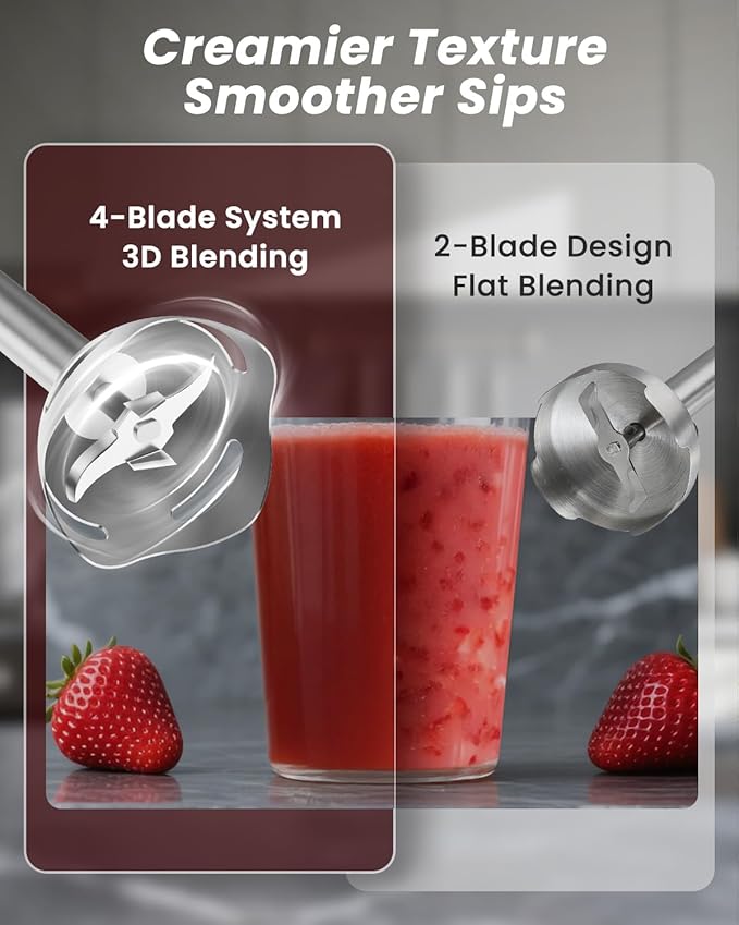 Immersion Blender Handheld 1000W, 3 in 1 Stick Hand Blenders for Kitchen with 20 Variable Speeds & Turbo, 304 Stainless Steel with Electric Whisk & Milk Frother Attachments for Soup, Puree & Emulsion-BubblyBeeBaby