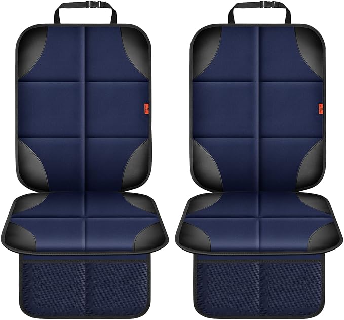 Car Seat Protector 2 Pack Car Seat Cushion Mat Thickest Padding,Waterproof 600D Fabric Car Seat Covers for Non-Slip Backing Mesh Pockets for Baby and Pet (Blue, 2 Pack)-BubblyBeeBaby