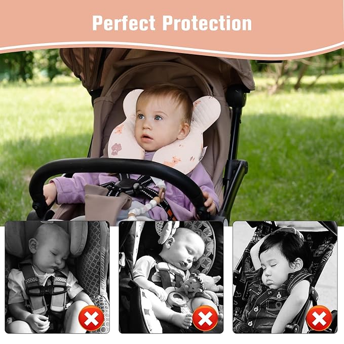 vocheer Baby Neck Pillow(Upgraded), Cotton, Baby Support Pillow, Car Seat Pillows for Newborn, Carseat Head and Body Support, Infant Travel Pillows for Prams, Pushchair, Stroller, Bouncer, Deer-BubblyBeeBaby