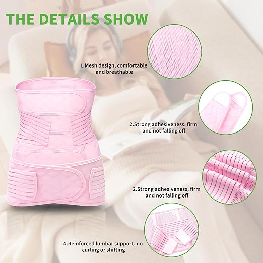 2 in 1 Postpartum Belly Band Wrap Pink, C-Section Support Belt X-Large, Post Partum Support Recovery Waist/Pelvis Belt, Hysterectomy Belly Band Binder Girdle Stomach-BubblyBeeBaby