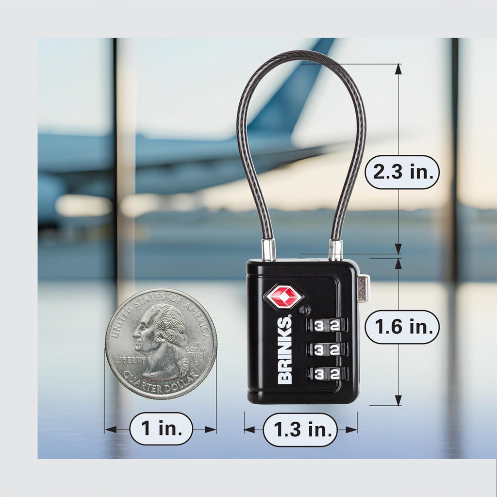Brinks TSA Accepted Indicator Luggage Lock, Black - Ressetable Combination, 2.5 inch Long Shackle, New More Secure TSA008 Key, 2 Pack