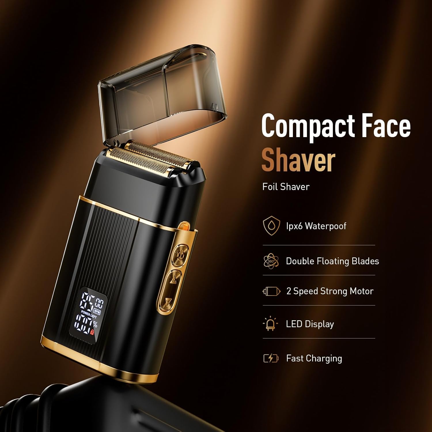 Professional Foil Shaver for Men: Cordless Electric Razor with High-Speed Dual Blades, Rechargeable USB-C, IPX6 Waterproof & Travel-Friendly/Home Use