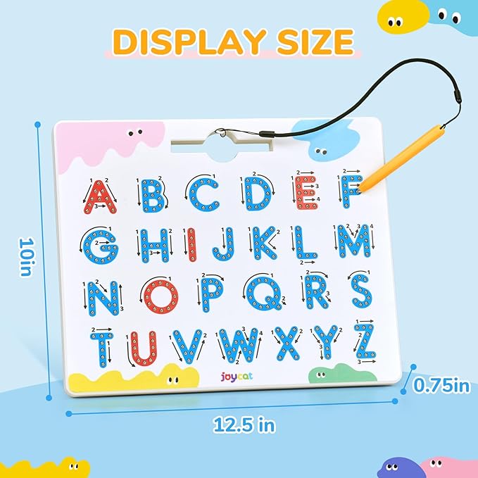 JoyCat Magnetic Letter Tracing Board, 2-in-1 Double-Sided ABC Magnets for Kids Ages 3-5, Uppercase & Lowercase Letter Writing Practice - Preschool Learning Toys, Road Trip Car Activities for Toddlers-BubblyBeeBaby