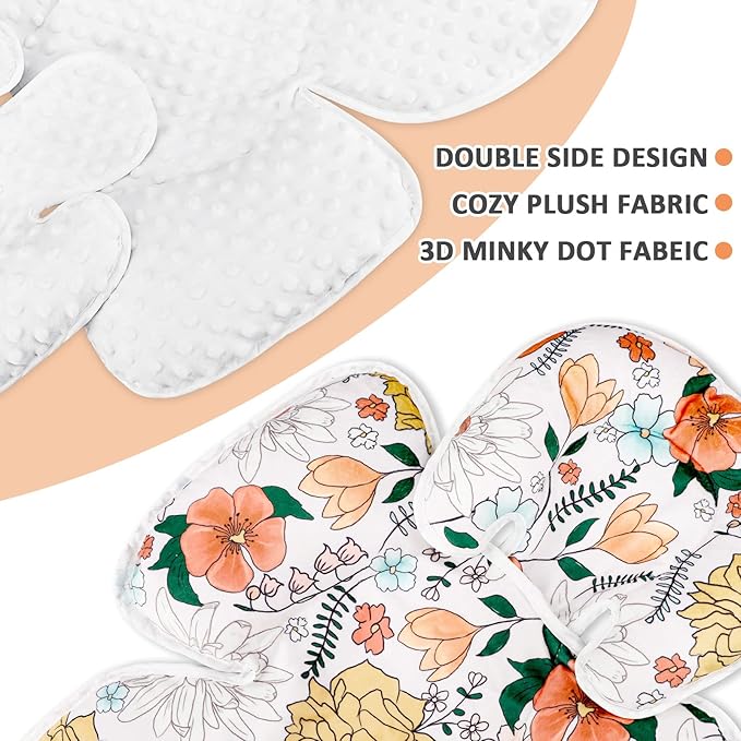 Pea Pod Baby Car Seat Head Support for Newborn, 2 in 1 Infant Car Seat Head Body Support for Girls Extra Soft Breathable Baby Car Seat Cushion Insert for Strollers, Swings, Bouncers, (Retro Floral)-BubblyBeeBaby