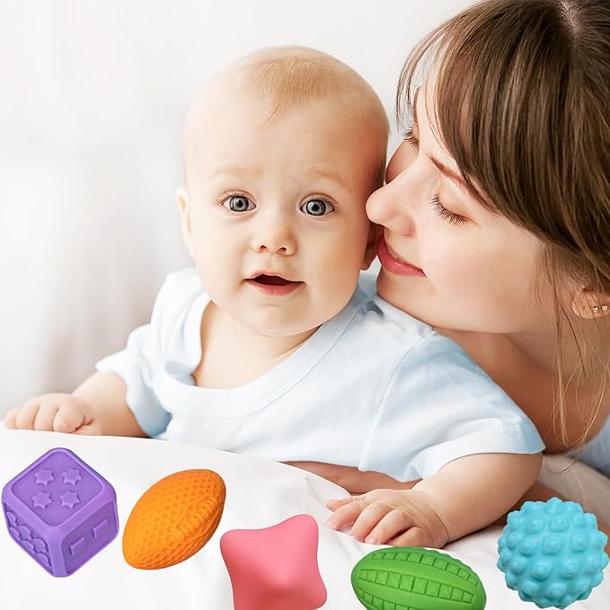 12P Sensory Balls for Toddlers 1-3,Balls for Baby Toys 6-12 Months,Bright Color Textured Multi Soft,Baby Massage Toy,Birthdays, Includes Storage Bag-BubblyBeeBaby