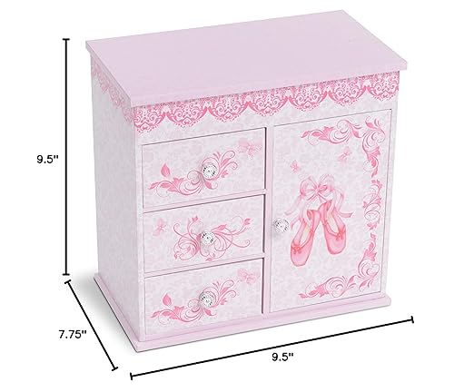 Jewelkeeper - Ballerina Jewelry Box for Girls with 3 Pullout Drawers - Ballerina Music Box with Swan Lake Tune - Ballet Slipper Design - Jewelry Storage Organizer for Necklaces and Bracelets-BubblyBeeBaby