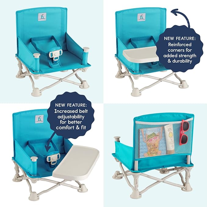 Hiccapop OmniBoost Travel Booster Seat with Tray for Baby | Folding Portable Seat for Dining Table, Camping, Beach, Grandma’s | Tip-Free Design Straps to Kitchen Chairs-BubblyBeeBaby