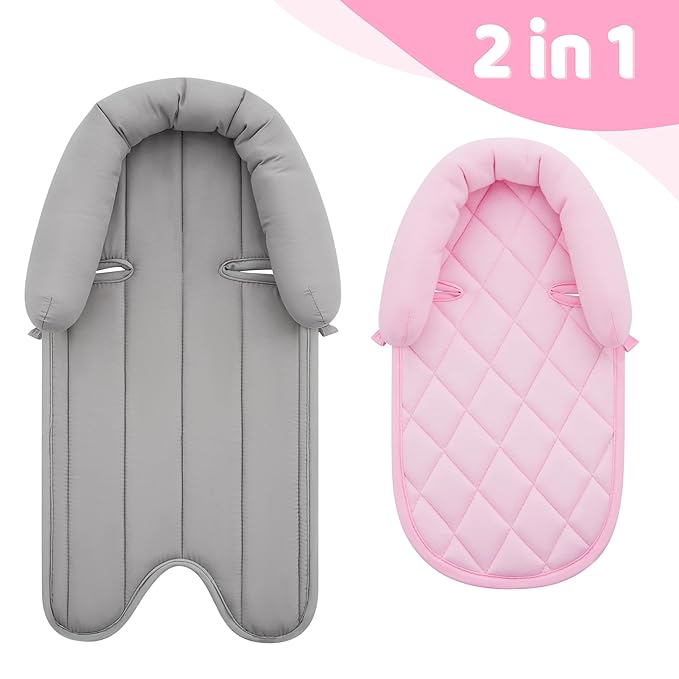 Pro Goleem Car Seat Head Support Infant, Soft Infant Car Seat Insert, 2 in 1 Carseat Head Support for Toddler, Perfect for Car Seat, Stroller, Swing, Bouncer, Pink and Gray-BubblyBeeBaby