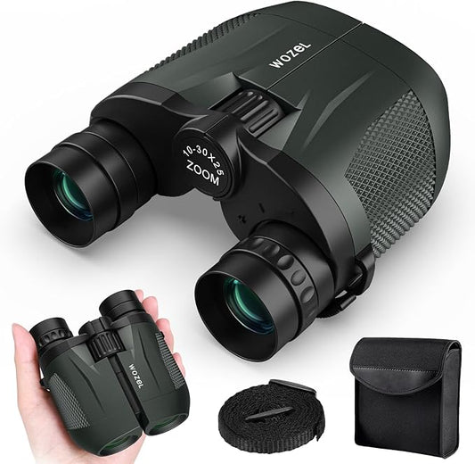 10-30x25 Small Compact Binoculars for Adults - WOZEL High Powered Zoom Binoculars for Bird Watching Hunting Hiking Travel Sports - Lightweight Binocular with Large & Bright Field of View for Kids-BubblyBeeBaby