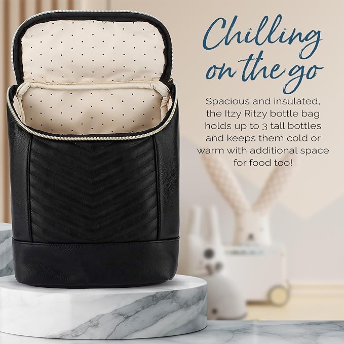 Itzy Ritzy Insulated Bottle Bag – Keeps Bottles Warm or Cool - Holds 3 Bottles and Features Interior Pocket For Ice Pack (Not Included), Jetsetter-BubblyBeeBaby