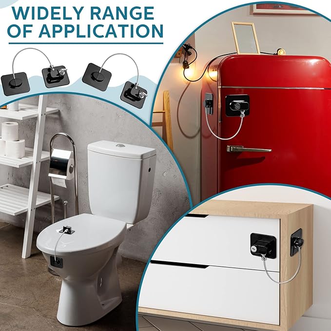 12 Pack Refrigerator Lock with 12 Keys Fridge Locks Combination Adhesive Child Safety Cabinet Freezer Door Lock Adult File Drawer Kitchen Appliance Furniture Closet(Black)-BubblyBeeBaby